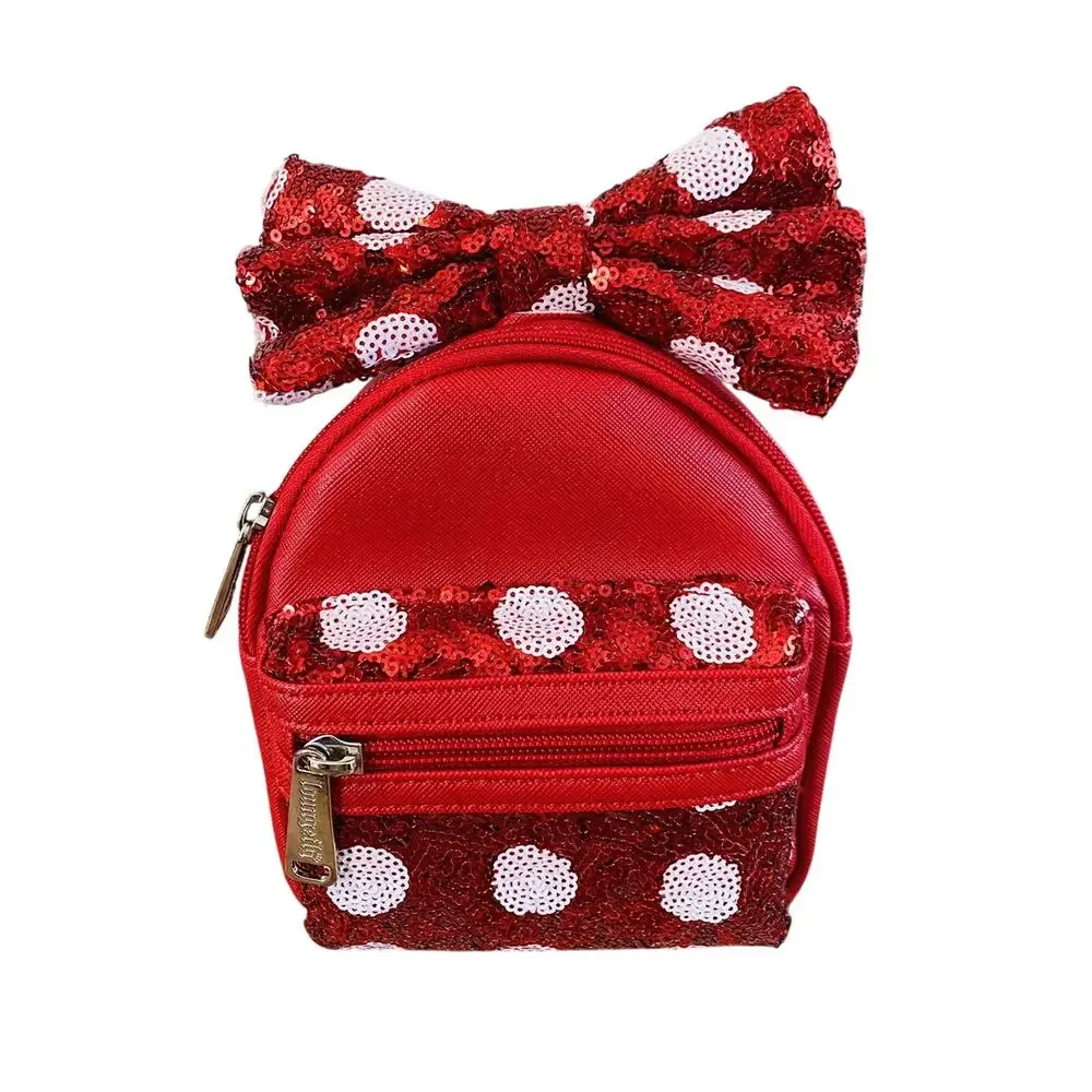 Disney Parks Loungefly Minnie Mouse Wristlet Red Sequin Bow Polka Dot NWOT